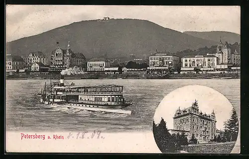 AK Petersberg a. Rhein, Flusspartie mit Dampfer