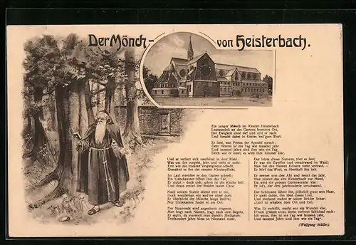 AK Heisterbach, Der Mönch von Heisterbach mit Klosteransicht