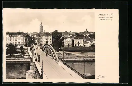 AK Minden i. W., Weserbrücke mit Stadteingang