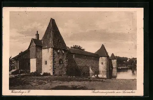 AK Weissenburg i. B., Stadtmauerpartie am Seeweiher