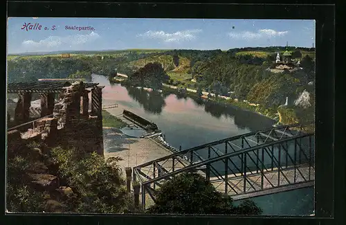 AK Halle a. S., Saalepartie mit Brücke