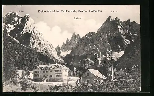 AK Sexten, Dolomitenhof im Fischleintale