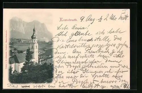 AK Kastelruth, Ortsansicht mit Kirche