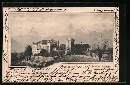 AK Obermais, Blick zum Schloss Rametz