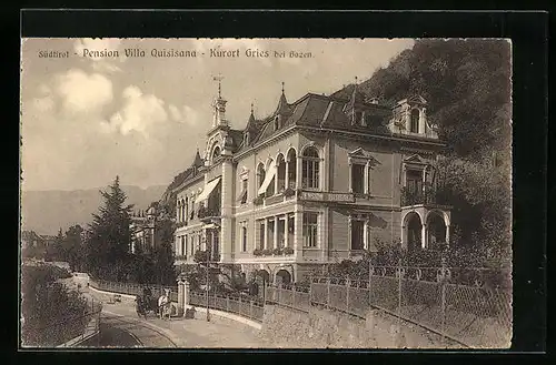 AK Gries bei Bozen, Pension Villa Quisiana mit Strasse