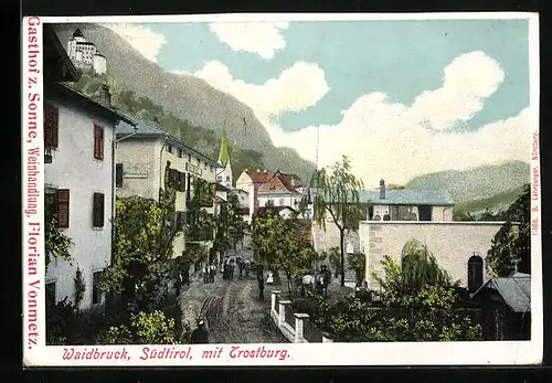 AK Waidbruck, Ortspartie mit Trostburg und Gasthof zur Sonne