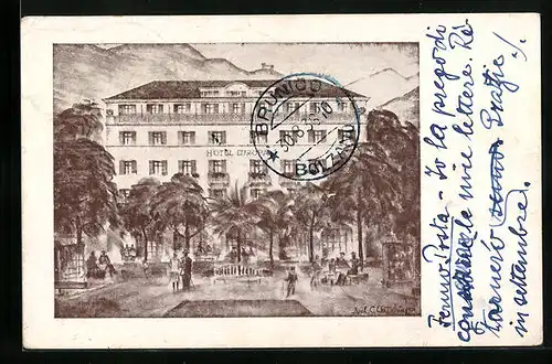 AK Bozen, Hotel Europa mit Garten