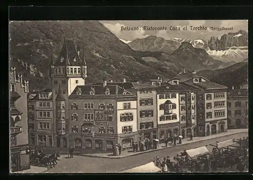 AK Bozen, Gasthof Torgglhaus mit Strasse aus der Vogelschau