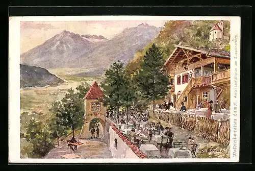 Künstler-AK Meran, Waldrestauration Lampl mit Terrassen