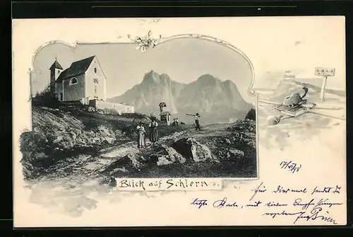 AK Kastelruth, Blick auf Schlern mit Kirche