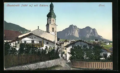 AK Kastelruth, Ortspartie mit Schlern