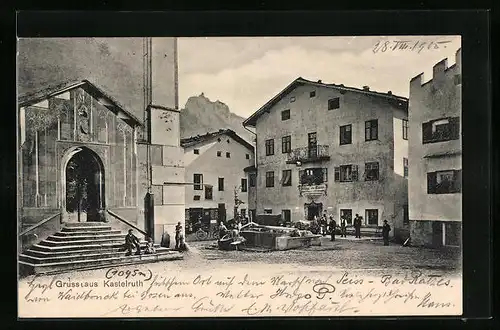 AK Kastelruth, Oberer Dorfplatz mit Gasthaus zum Lamm