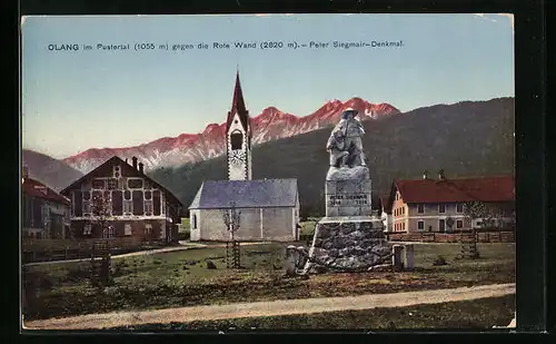 AK Olang im Pustertal, Partie mit Peter Siegmair-Denkmal gegen die Rote Wand
