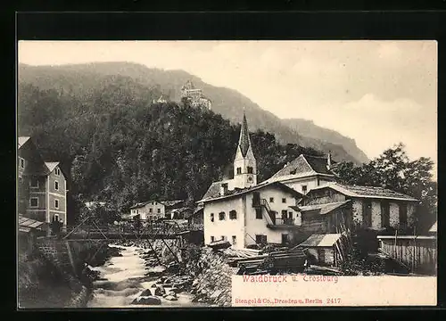 AK Waidburg bei Trostburg, Ortspartie mit Bachbrücke und Kirche