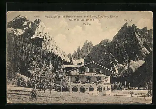 AK Sexten, Postgasthof Fischleintal mit Elfer, Zwölfer, Einser