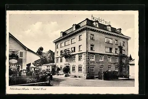 AK Scheidegg /Allg., Hotel Post mit Strassenkreuzung