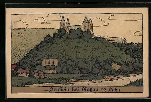 Steindruck-AK Nassau a. d. Lahn, Burg Arnstein