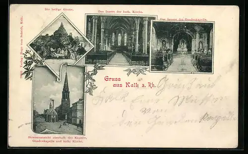 AK Köln-Kalk, Strassenpartie oberhalb der Kapelle m. Gnadenkapelle u. kath. Kirche, Das Innere der kath. Kirche