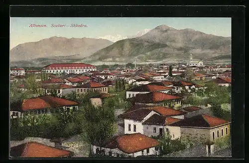 AK Shkodra, Totalansicht mit Panorama der Karpaten