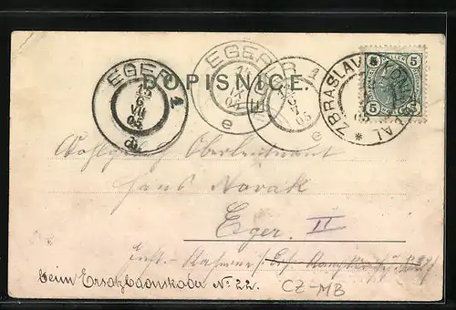 AK Jilovistè, Strassenpartie mit Passanten