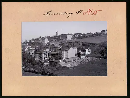 Fotografie Brück & Sohn Meissen, Ansicht Annaberg i. Erzg., Blick in den Ort mit Seidenschnur-Fabrik Carl Schmidt