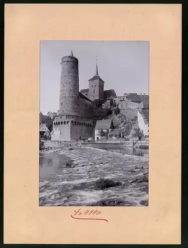 Fotografie Brück & Sohn Meissen, Ansicht Bautzen, Blick auf die Alte Wasserkunst mit Spreewehr und Michaeliskirche