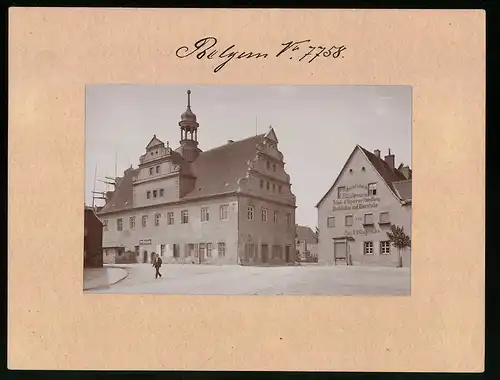 Fotografie Brück & Sohn Meissen, Ansicht Belgern, Partie am Rathaus mit Colonialhandlung Carl Wagener