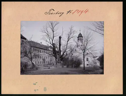 Fotografie Brück & Sohn Meissen, Ansicht Freiberg i. Sa., Blick auf den Hospitalplatz mit Kirche