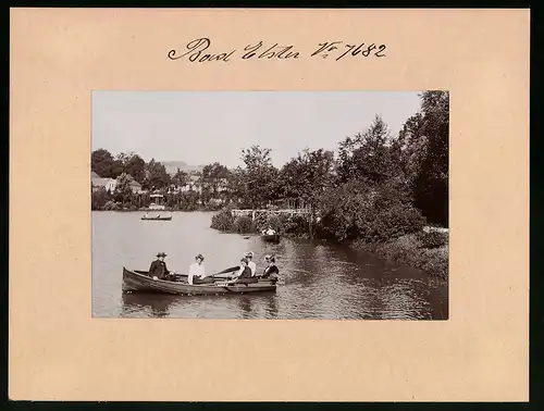 Fotografie Brück & Sohn Meissen, Ansicht Bad Elster, Luisa-See mit Ruderbooten und Blick zum Ort