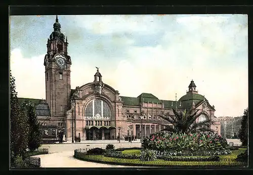 AK Wiesbaden, Bahnhof und Vorplatz