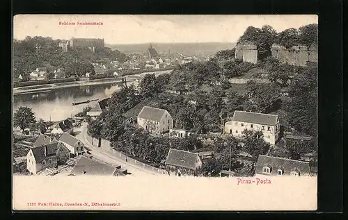AK Pirna-Posta, Ortsansicht mit Schloss Sonnenstein