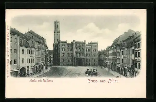 AK Zittau, Markt mit Rathaus