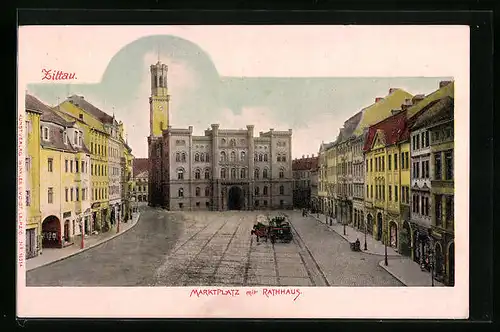 AK Zittau, Marktplatz mit Rathaus