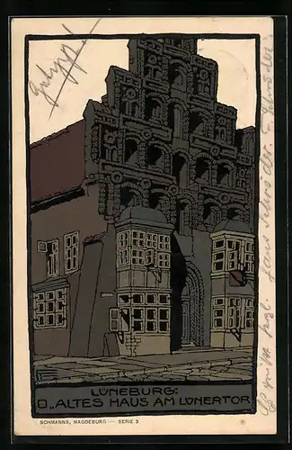 Steindruck-AK Lüneburg, Altes Haus am Lünertor