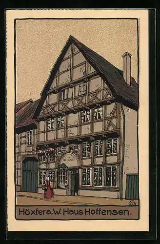 Steindruck-AK Höxter a. W., Haus Hottensen von der Strasse gesehen