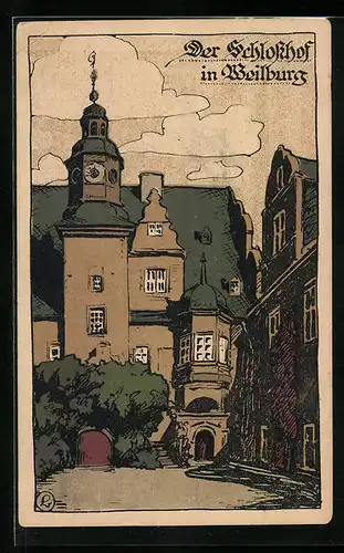 Steindruck-AK Weilburg, Blick in den Schlosshof