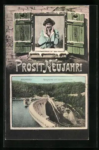AK Solingen, Neujahrsgrüsse aus der Talsperre im Sengbachtale