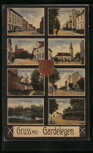 AK Gardelegen, Stendalerstrasse, Rathaus, Stadtmauer