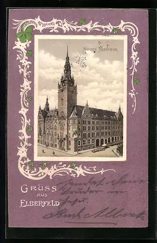 Passepartout-Lithographie Elberfeld, Blick zum neuen Rathaus
