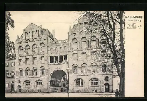 AK Karlsruhe, Haus Billing von der Strasse gesehen