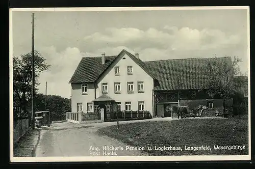 AK Langenfeld /Wesergeb., Pension und Logierhaus August Hücker - Strassenansicht