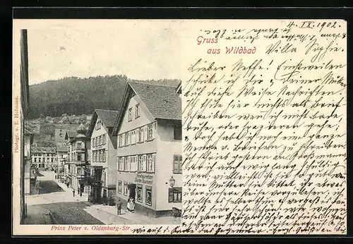 AK Wildbad, Prinz-Peter-von-Oldenburg-Strasse mit Gasthaus Toussaint