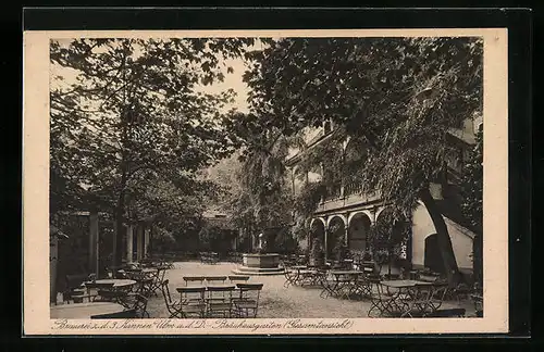 AK Ulm a. d. D., Brauerei zu den 3 Kannen / Ulmer Hofbräuhaus - Gartenansicht