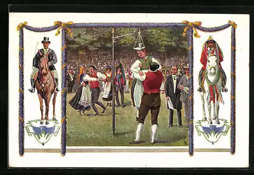 Künstler-AK Urach, Volksfest Schäferlauf - Bechertanz