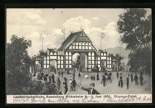 Künstler-AK Hildesheim, Landwirtschaftliche Ausstellung 1906 - Eingangsportal