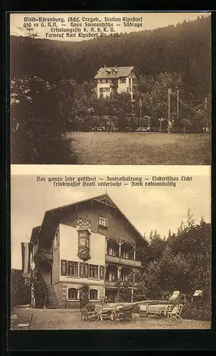 AK Kipsdorf /Sa., Hotel Haus Sonnenhöhe in Wald-Bärenburg - Gebäude, Gastgarten