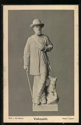 AK Viehzucht, Skulptur eines Hirten mit Hund