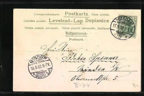 Präge-Lithographie Mann zu Pfingsten am Ufer beim Angeln