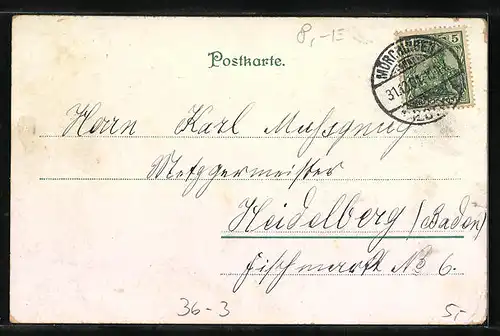 Lithographie Behüt Dich Gott!, Trompeter von Säckingen am Ufer zu Pferd unterwegs