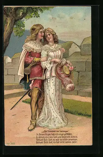 Präge-Lithographie Behüt Dich Gott!, Trompeter von Säckingen mit seiner Liebsten